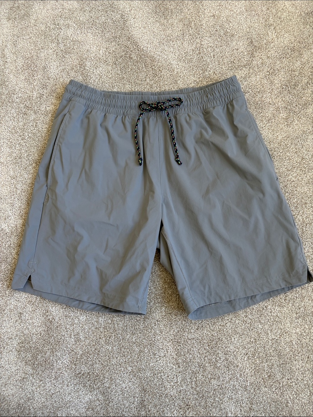 RHONE Gray Men's Swim Trunks / Athletic Shorts with Multicolor Drawstring